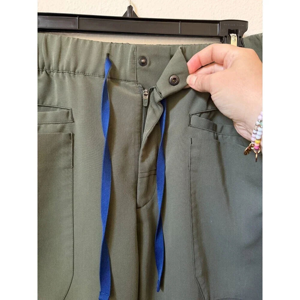 FIGS Green Jogger Scrub Pants with Button and Zipper Elastic Waistband XL